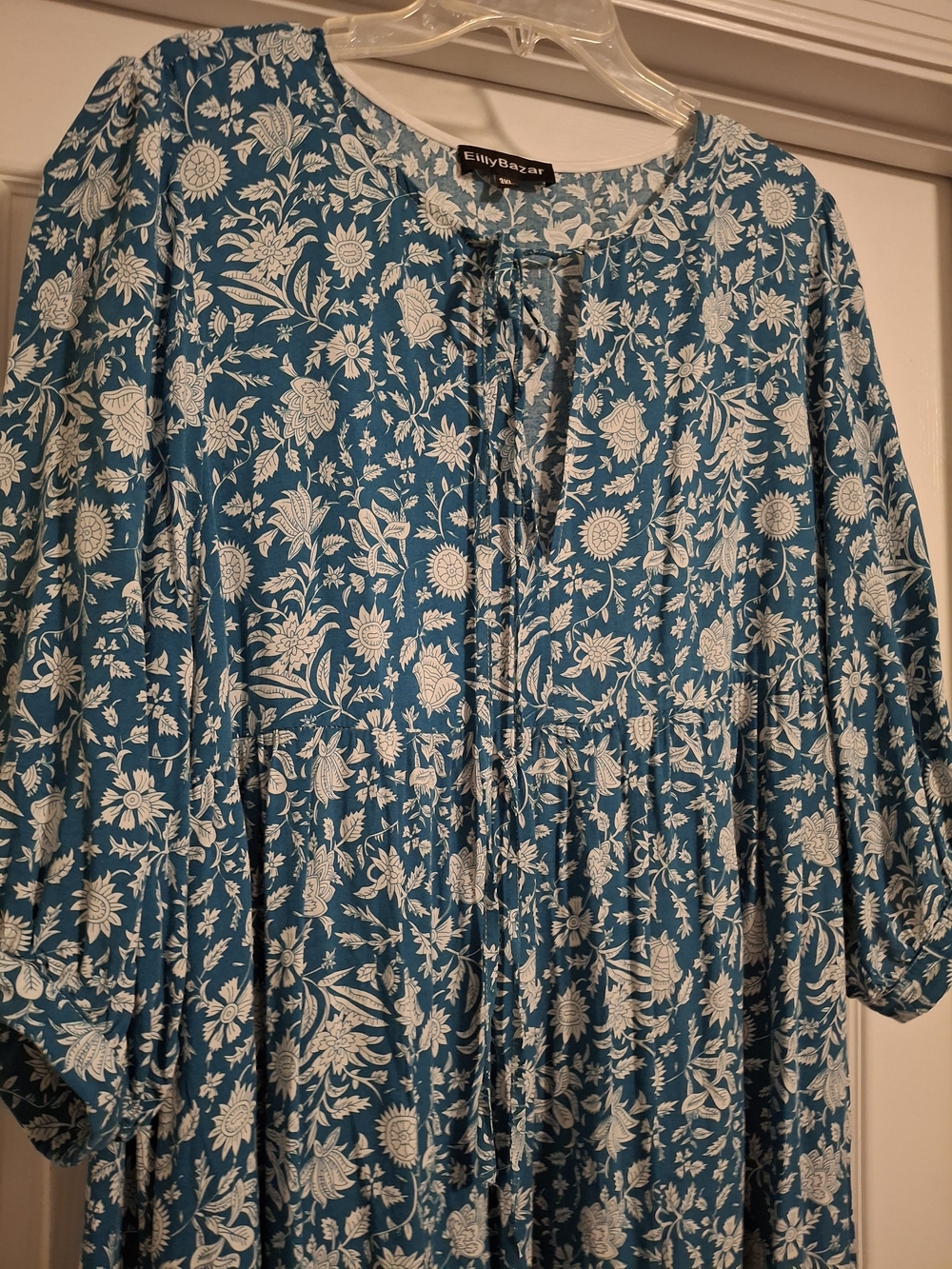 Teal Floral Maxi Dress with Tie Neck